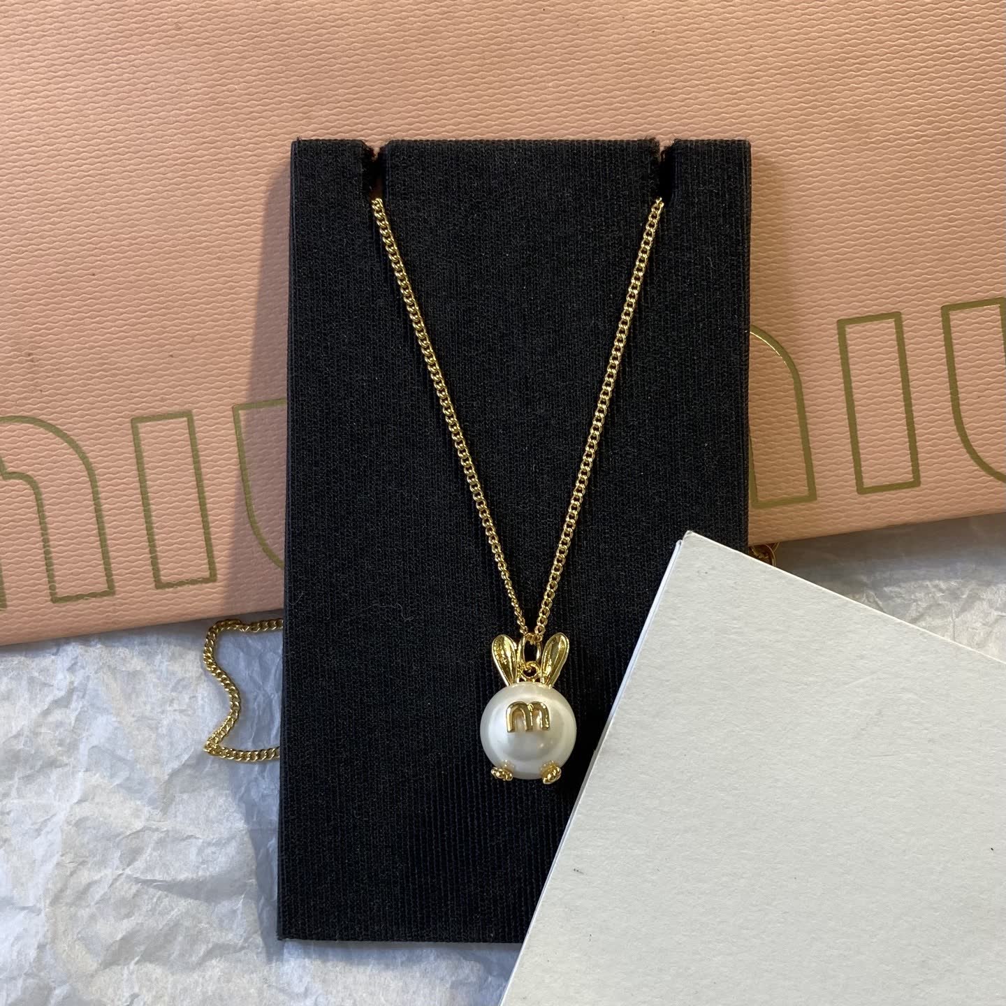 Miu Miu Gold Rabbit Pearl Necklace